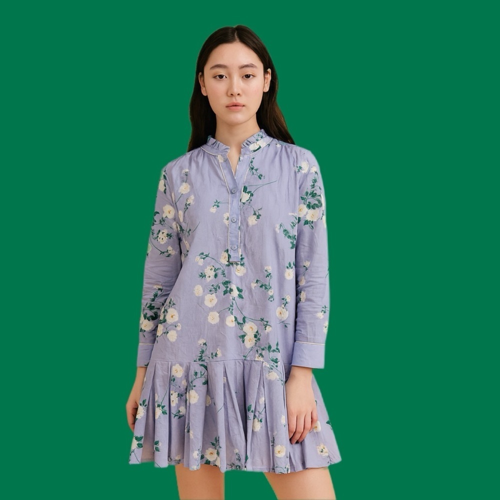 Like New Laroque for Tuckernuck Blue Floral Ruffle Hem Dress Size XS - Picture 7 of 11
